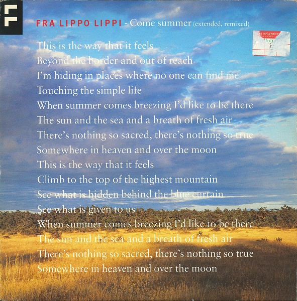 Fra Lippo Lippi - Come Summer | Virgin (VS 877-12) - main
