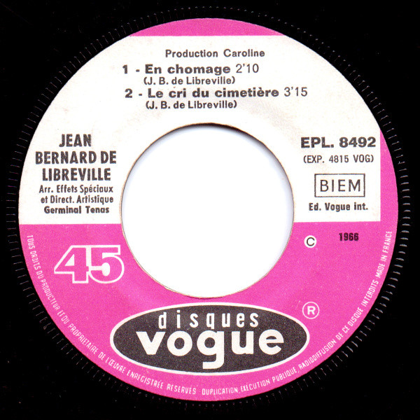 Jean Bernard De Libreville - 10 Minutes 35 Secondes D'hyperno-Music | Disques Vogue (EPL 8492) - 4