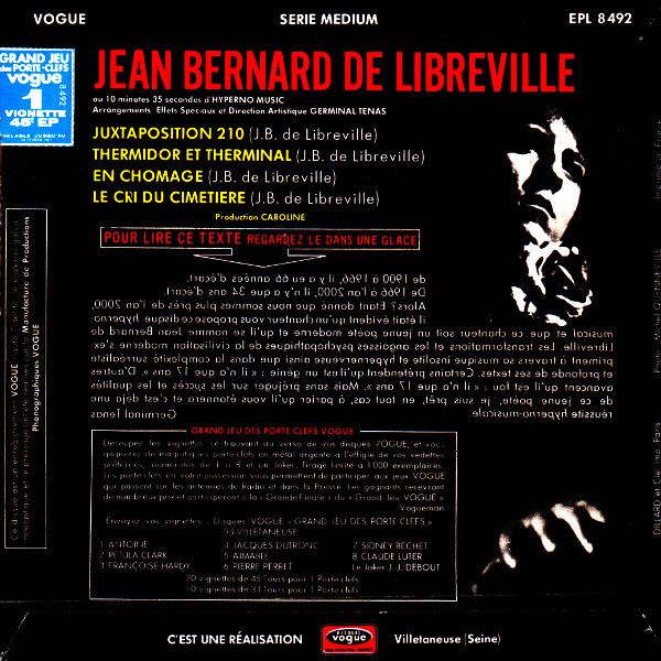 Jean Bernard De Libreville - 10 Minutes 35 Secondes D'hyperno-Music | Disques Vogue (EPL 8492) - 2