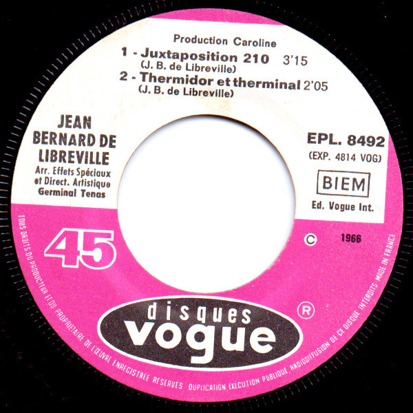 Jean Bernard De Libreville - 10 Minutes 35 Secondes D'hyperno-Music | Disques Vogue (EPL 8492) - 3