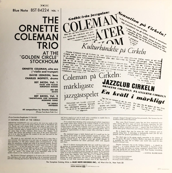 The Ornette Coleman Trio - At The "Golden Circle" Stockholm - Volume One | Blue Note (BST 84224) - 3 The Ornette Coleman Trio - At The "Golden Circle" Stockholm - Volume One | Blue Note (BST 84224) - 3