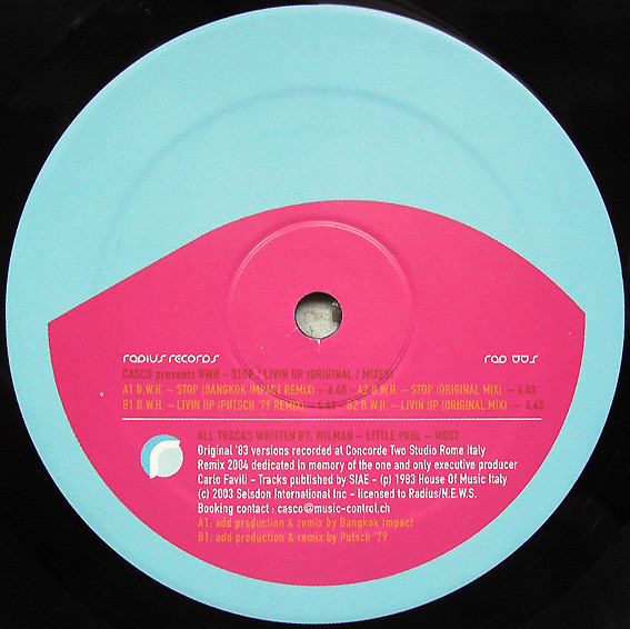 Casco Presents B.W.H. - Stop / Livin Up (Original / Mixes) | Radius Records (Rad 005) - main