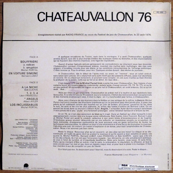 Léon Francioli · Beb Guerin · Bernard Lubat · Michel Portal - Chateauvallon 76 | L'Escargot (ESC 382) - 2