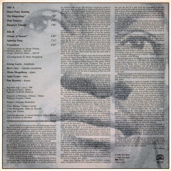 Misha Mengelberg - Steve Lacy - George Lewis - Arjen Gorter - Han Bennink - Change Of Season (Music Of Herbie Nichols) | Soul Note (SN 1104) - 2 Misha Mengelberg - Steve Lacy - George Lewis - Arjen Gorter - Han Bennink - Change Of Season (Music Of Herbie Nichols) | Soul Note (SN 1104) - 2
