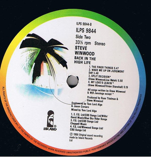 Steve Winwood - Back In The High Life | Island Records (ILPS 9844) - 2 Steve Winwood - Back In The High Life | Island Records (ILPS 9844) - 2