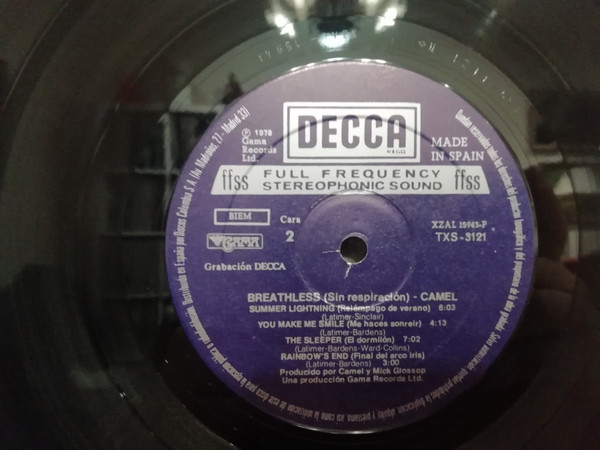 Camel - Breathless | Decca (TXS 3121) - 3