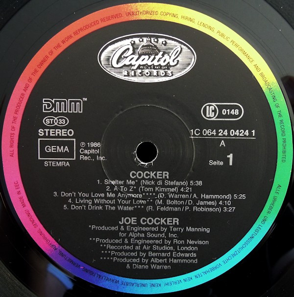 Joe Cocker - Cocker | Capitol Records (1C 064 24 0424 1) - main