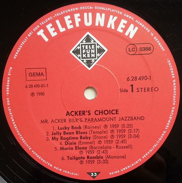 Acker Bilk And His Paramount Jazz Band - Acker's Choice | Telefunken (6.28490) - 4 Acker Bilk And His Paramount Jazz Band - Acker's Choice | Telefunken (6.28490) - 4