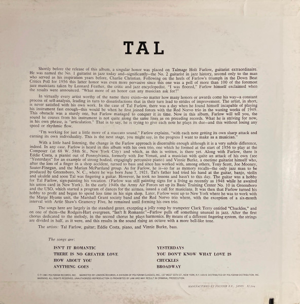 Tal Farlow - Tal | Verve Records (UMV 2565) - 3