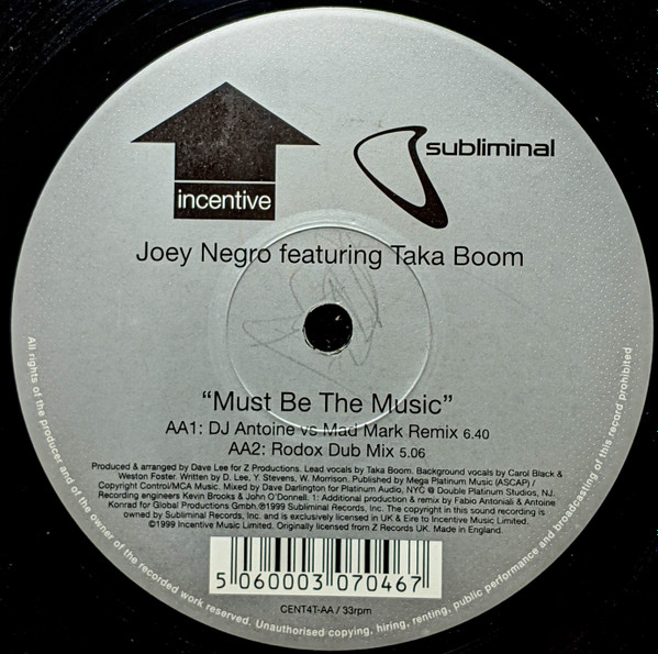 Joey Negro Featuring Taka Boom - Must Be The Music | Incentive (CENT4T) - 4