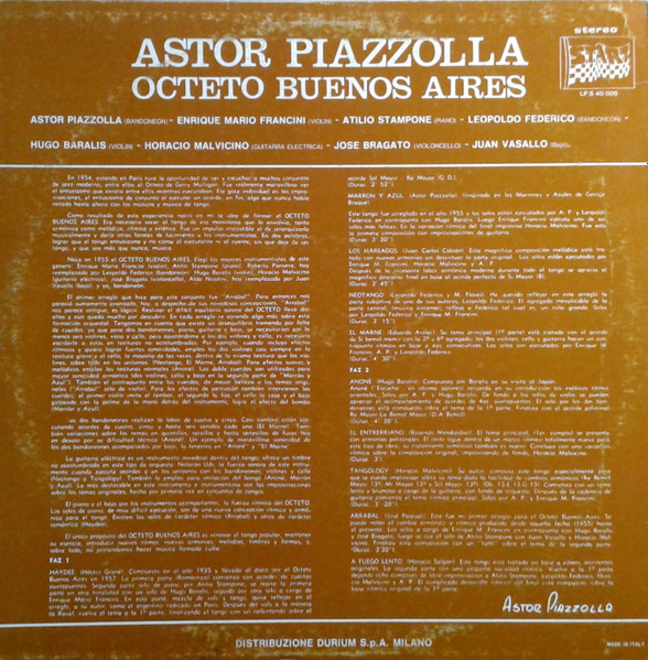 Astor Piazzolla , Octeto Buenos Aires - Octeto Buenos Aires | Durium Start (LP.S 40.009) - 2 Astor Piazzolla , Octeto Buenos Aires - Octeto Buenos Aires | Durium Start (LP.S 40.009) - 2