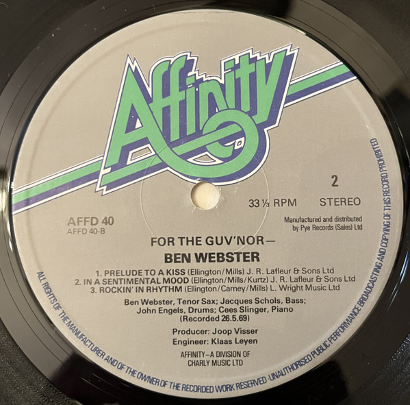 Ben Webster - For The Guv'nor | Affinity (AFF(D) 40) - 4