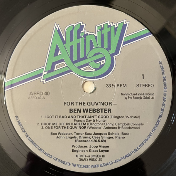 Ben Webster - For The Guv'nor | Affinity (AFF(D) 40) - 3