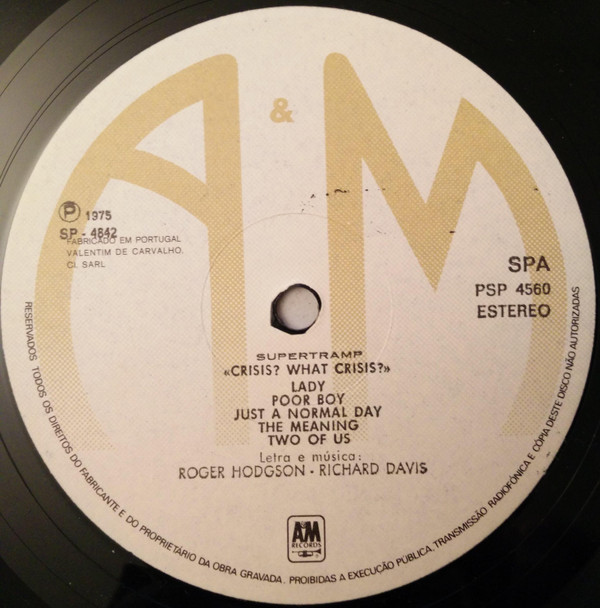 Supertramp - Crisis? What Crisis? | A&M Records (PPSP-4560) - 2 Supertramp - Crisis? What Crisis? | A&M Records (PPSP-4560) - 2