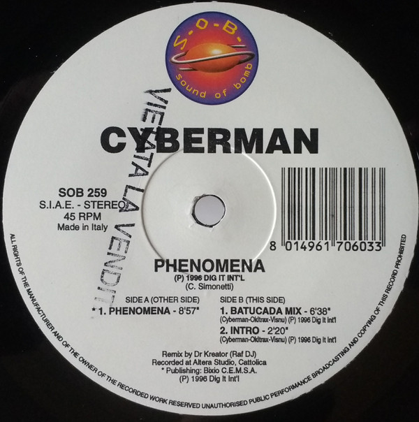 Cyberman - Phenomena | S.O.B. (Sound Of The Bomb) (SOB 259)