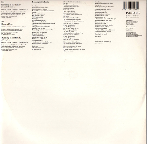 Level 42 - Running In The Family | Polydor (POSPX 842) - 2