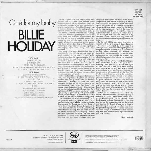 Billie Holiday - One For My Baby | Music For Pleasure (MFP 5231) - 2 Billie Holiday - One For My Baby | Music For Pleasure (MFP 5231) - 2