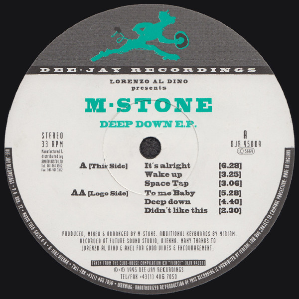 Lorenzo Al Dino Presents M-Stone - Deep Down E.P. | Dee-Jay Recordings (DJR 95009)