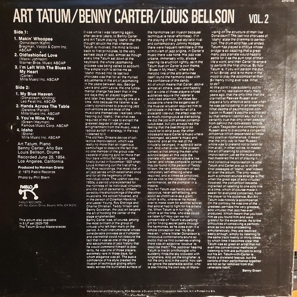 Art Tatum , Benny Carter , Louis Bellson - The Tatum Group Masterpieces Vol. 2 | Pablo Records (2310-733)