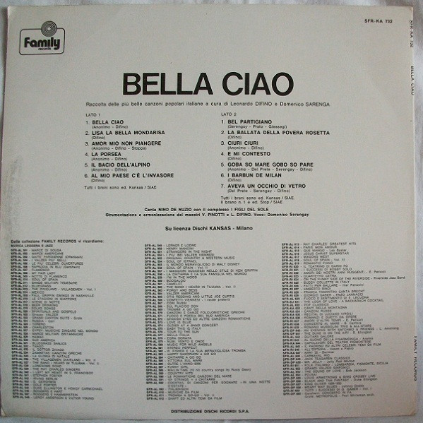 Nino De Nuzio Con I Figli Del Sole - Bella Ciao | Family Records (SFR-KA 732)