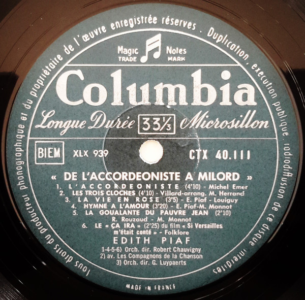 Edith Piaf - De L'Accordéoniste À Milord | Columbia (CTX 40111) - 3