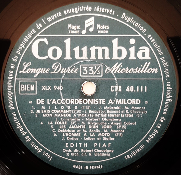 Edith Piaf - De L'Accordéoniste À Milord | Columbia (CTX 40111) - 4