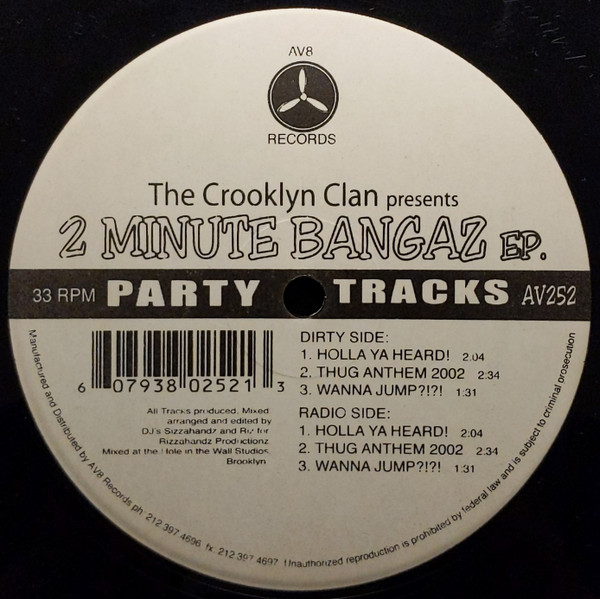 Crooklyn Clan - 2 Minute Bangaz EP | AV8 Records (AV 252) Crooklyn Clan - 2 Minute Bangaz EP | AV8 Records (AV 252)
