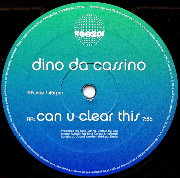 Dino Da Cassino - Clear This / Can You Clear This | Free2air Recordings (0153860F2A) - 4