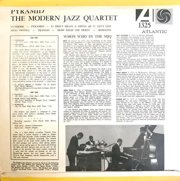 The Modern Jazz Quartet - Pyramid | Atlantic (1325) - 2