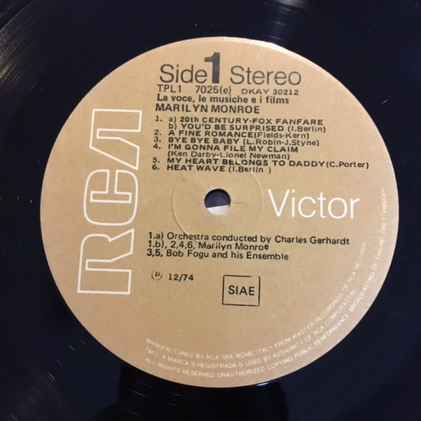Marilyn Monroe - La Voce, Le Musiche E I Films | RCA Victor (TPL1 7025(e))