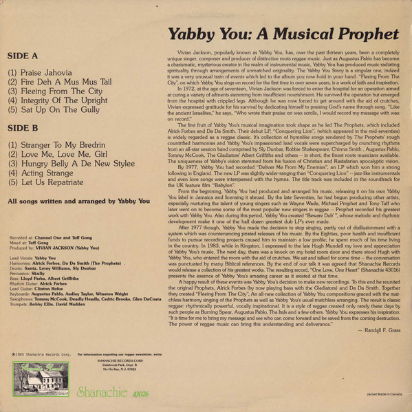 Yabby You - Fleeing From The City | Shanachie (43026) - 2