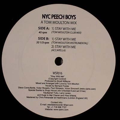 Peech Boys - Stay With Me | West Side Records (WSR 016) - main