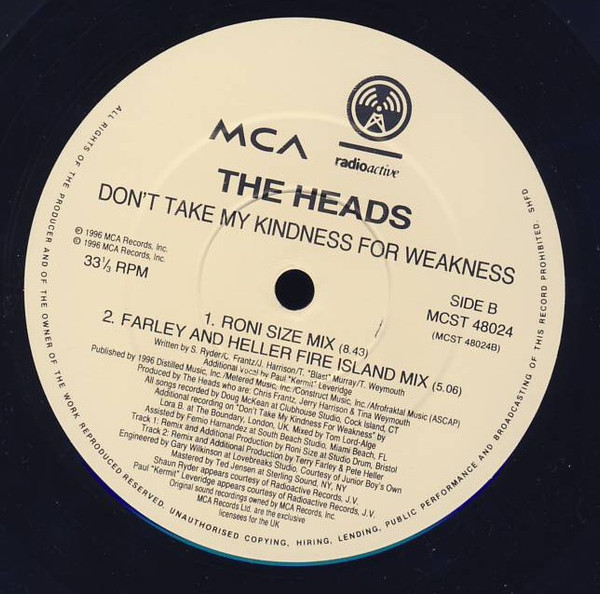 The Heads - Don't Take My Kindness For Weakness | MCA Records (mcst 48024)