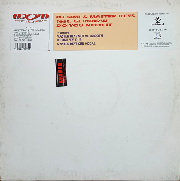 DJ Simi & Master Keys - Do You Need It | Oxyd Records (OX5030) - main DJ Simi & Master Keys - Do You Need It | Oxyd Records (OX5030) - main