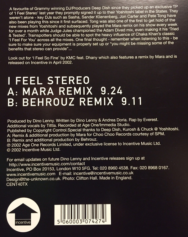 Dino Lenny - I Feel Stereo | Incentive (CENT40TX) - 5