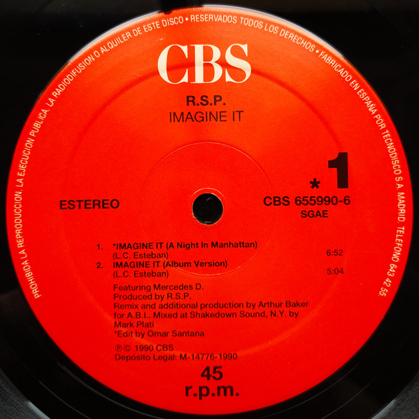 R.S.P. - Imagine It (Arthur Baker Remix) | CBS (CBS 655990-6) - 3