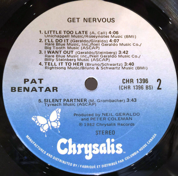 Pat Benatar - Get Nervous | Chrysalis (CHR 1396) - 4