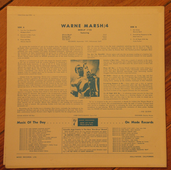 Warne Marsh Quartet - Music For Prancing | Criss Cross Jazz (Criss 1004) - 2