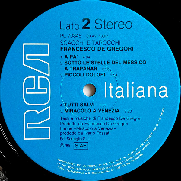 Francesco De Gregori - Scacchi E Tarocchi | RCA Italiana (PL 70845) - 2