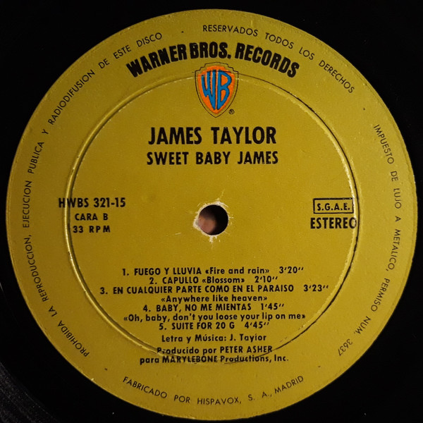 James Taylor - Sweet Baby James | Warner Bros. Records (HWBS 321-15) - 4