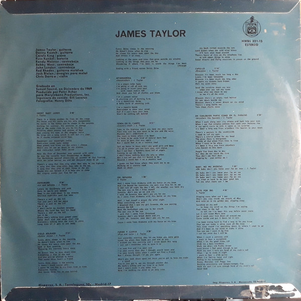 James Taylor - Sweet Baby James | Warner Bros. Records (HWBS 321-15) - 2