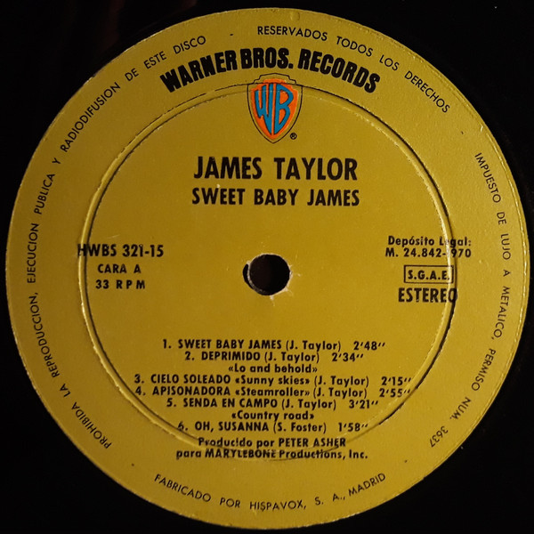 James Taylor - Sweet Baby James | Warner Bros. Records (HWBS 321-15) - 3