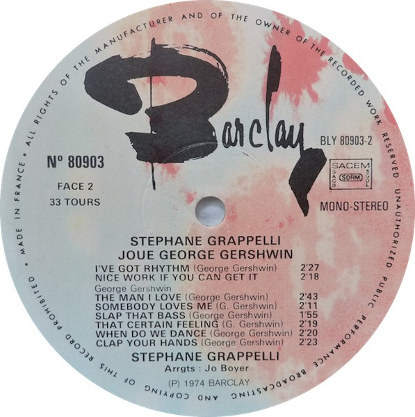 Stéphane Grappelli - Stéphane Grappelli Joue George Gershwin Et Cole Porter | Barclay (80.903/904) - 4