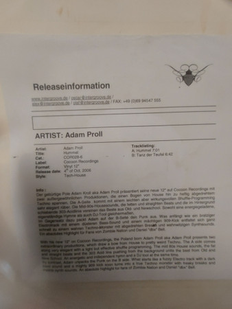 Adam Proll - Hummel | Cocoon Recordings (COR028-6)