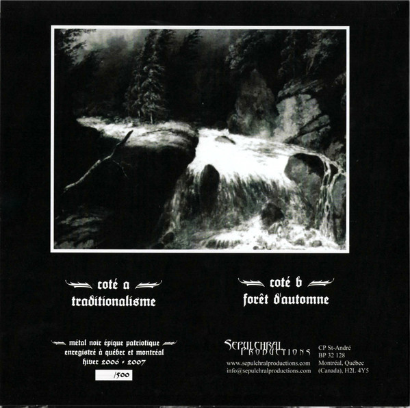 Forteresse - Traditionalisme (7" - Limited Numbered Edition - Québec Blue Vinyl) [Vinyl] | Sepulchral Productions (SP006) - 2