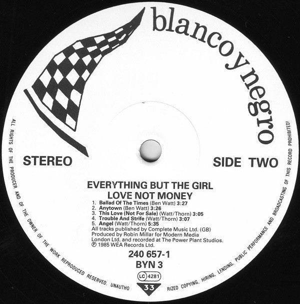 Everything But The Girl - Love Not Money | Blanco Y Negro (BYN 3) - 4