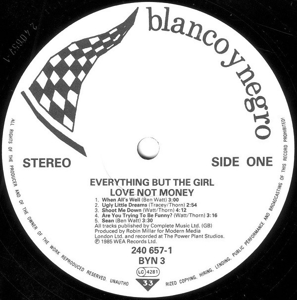 Everything But The Girl - Love Not Money | Blanco Y Negro (BYN 3) - 3