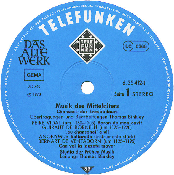 Studio Der Frühen Musik , Thomas Binkley , Kammerchor Walther Von Der Vogelweide , Othmar Costa - Musik Des Mittelalters = Middle Ages = Moyen Age (Troubadours • Trouvères • Minnesang • Spielleute) | Telefunken (6.35412 EX) - 4 Studio Der Frühen Musik , Thomas Binkley , Kammerchor Walther Von Der Vogelweide , Othmar Costa - Musik Des Mittelalters = Middle Ages = Moyen Age (Troubadours • Trouvères • Minnesang • Spielleute) | Telefunken (6.35412 EX) - 4