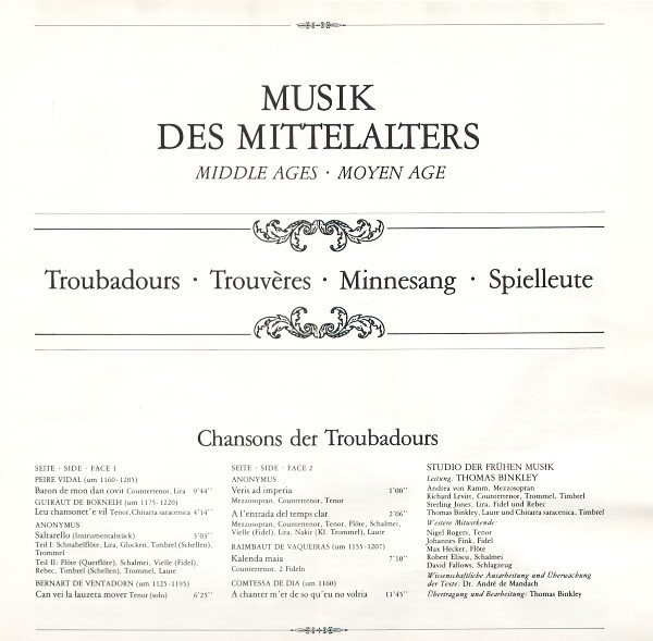 Studio Der Frühen Musik , Thomas Binkley , Kammerchor Walther Von Der Vogelweide , Othmar Costa - Musik Des Mittelalters = Middle Ages = Moyen Age (Troubadours • Trouvères • Minnesang • Spielleute) | Telefunken (6.35412 EX) - 2 Studio Der Frühen Musik , Thomas Binkley , Kammerchor Walther Von Der Vogelweide , Othmar Costa - Musik Des Mittelalters = Middle Ages = Moyen Age (Troubadours • Trouvères • Minnesang • Spielleute) | Telefunken (6.35412 EX) - 2