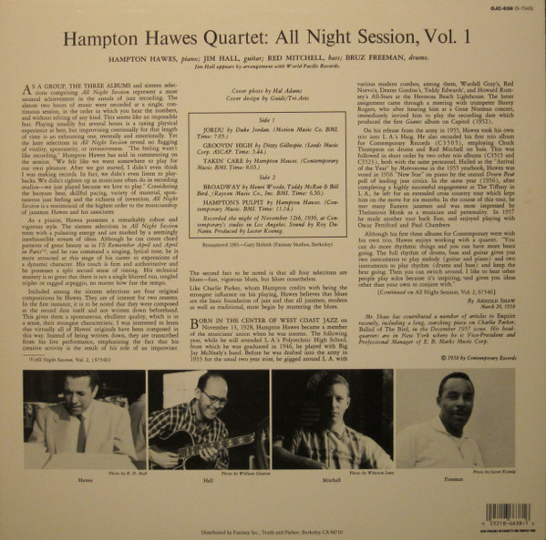 Hampton Hawes Quartet - All Night Session, Vol. 1 | Original Jazz Classics (OJC-638) - 2 Hampton Hawes Quartet - All Night Session, Vol. 1 | Original Jazz Classics (OJC-638) - 2